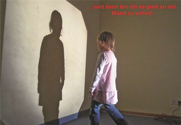 Durch Bewegung veränderte sich das Schattenbild der Kinder in der Größe.