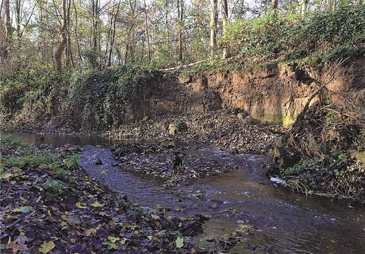 Durch Starkregen im Sommer ist ein Stück des den Orbach säumenden Weges weggebrochen. O. Jäkel