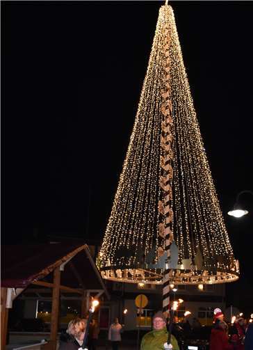 Ein Lichterbaum mit etwa 10 000 LEDs illuminiert den 18 Meter hohen Zunftmast.