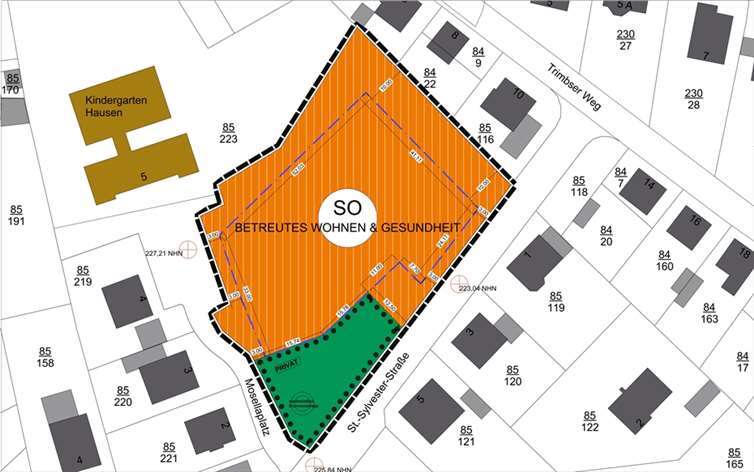 Ein beabsichtigter Stadtratsbeschluss soll den Mosellaplatz in ein Sondergebiet „Betreutes Wohnen & Gesundheit“ wandeln.  Quelle: Stadt Mayen
