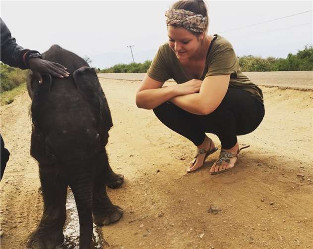 Ein tierischer Freund. Dieser kleine Elefant ist ein Waisenkind und wird vor Ort privat aufgezogen.