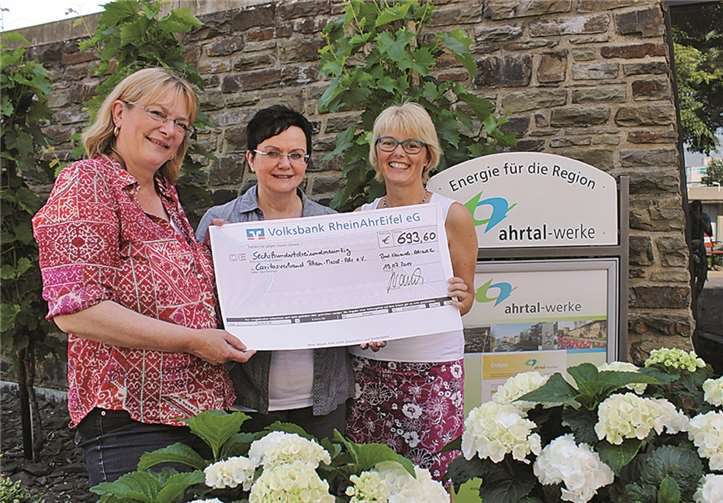 Ein wichtiger Betrag für wichtige Projekte: Margot Sonntag, Leiterin der integrativen Kindertagesstätte St. Hildegard, und Ursula Schmitten von der Tafel nehmen die Spendensumme entgegen. privat