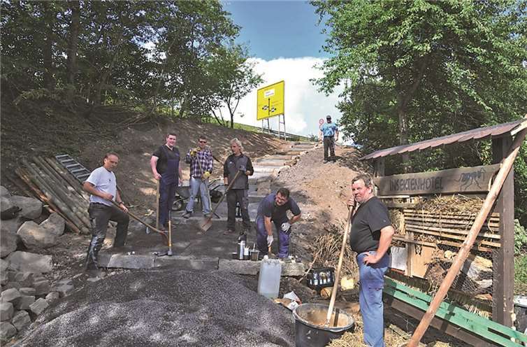 Eine Art Treppenaufgang am Wanderweg entlang der B 256 errichteten die Mitglieder dieser Gruppe.