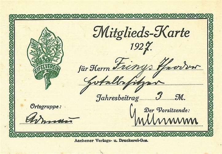 Eine Mitgliedskarte von 1927.