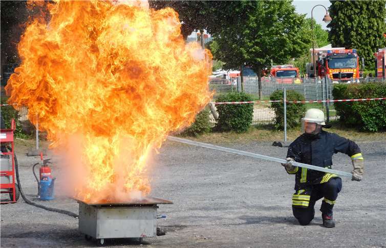 Eine Stichflamme entsteht, wenn man kaltes Wasser in heißes Fett gießt.