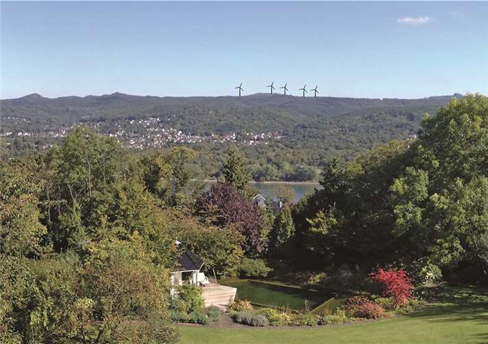 Eine Visualisierung verdeutlicht, wie die andere Rheinseite mit den Windkraftanlagen aussehen könnte. Wählergruppe Remagen