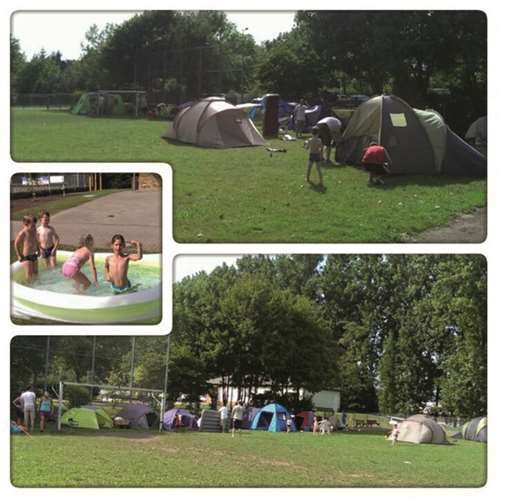 Eine beträchtliche Zeltelandschaft hatte sich auf dem Sportplatzgelände in St. Sebastian gebildet -das Planschbecken durfte natürlich auch nicht fehlen. privat