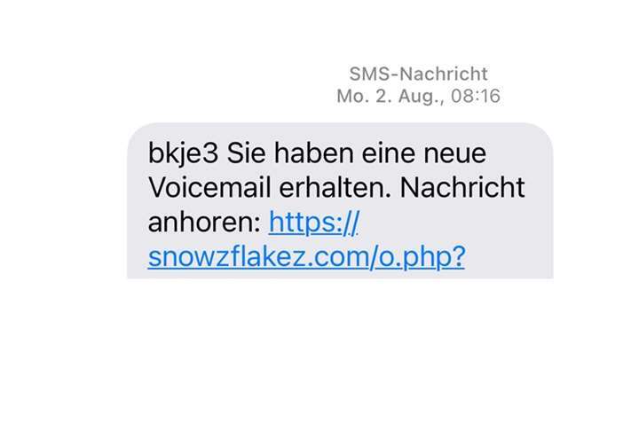 Eine betrügerische Voicemail-SMS. Quelle: LKA Rheinland-Pfalz