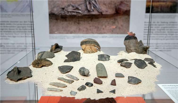 Eine eigene Vitrine im LVR-Landesmuseum Bonn zeigt die Funde aus Rheinbach, die auf großes Interesse der Besucher stoßen.