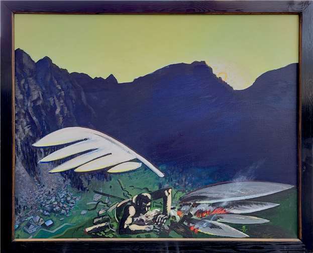 Einen besonderen Schwerpunkt bildet die Präsenz der Leipziger Schule mit herausragenden Gemälden und Grafiken Wolfgang Mattheuers (hier: Ikarus erhebt sich I (im Gebirge), 1989, Acryl auf Leinwand).  Foto: Roentgen-Museum Neuwied