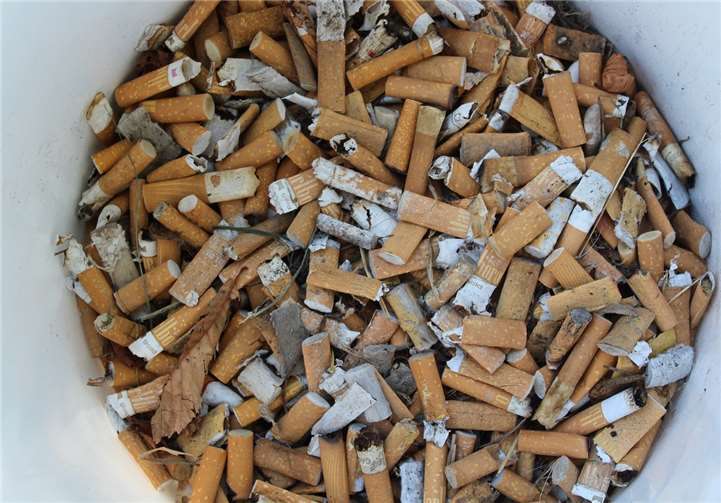 Einen ganzen Eimer voller Zigarettenkippen sammelten die Pfadfinder im Ortskern rund um die Kirche und den Dorfplatz.