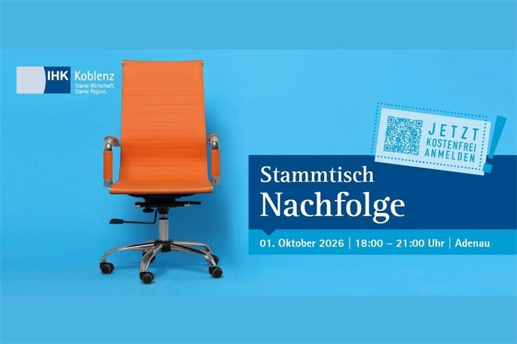 Einladungsflyer zum IHK-Stammtisch Unternehmensnachfolge.