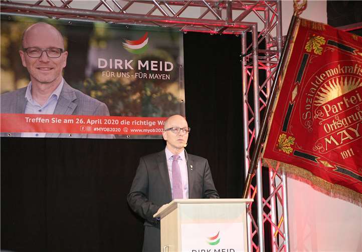 Engagiert, unaufgeregt und sachlich erläutert SPD-Oberbürgermeisterkandidat Dirk Meid, welche Schwerpunkte er in seiner Arbeit für Mayen bei Erreichung des Amtes setzen wird.