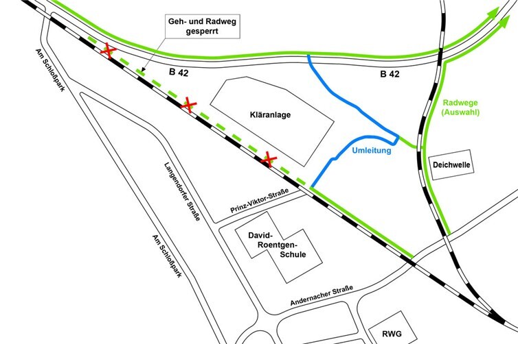 03.11.: Neuwied: Neubau der Eisenbahnüberführung  Entsprechende Umleitungen für den Fuß- und Radweg werden eingerichtet.Foto: Stadt Neuwied