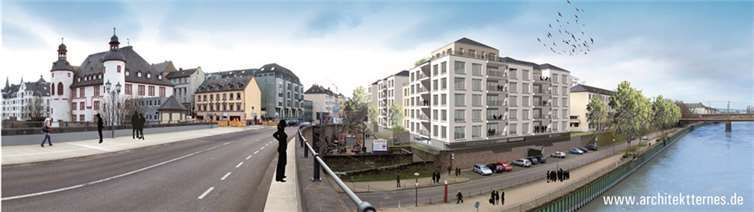 Entwurf für die umzusetzende Bebauung vom Architekturbüro Jens Ternes, Koblenz entwickelt.  Architekturbüro Jens Ternes
