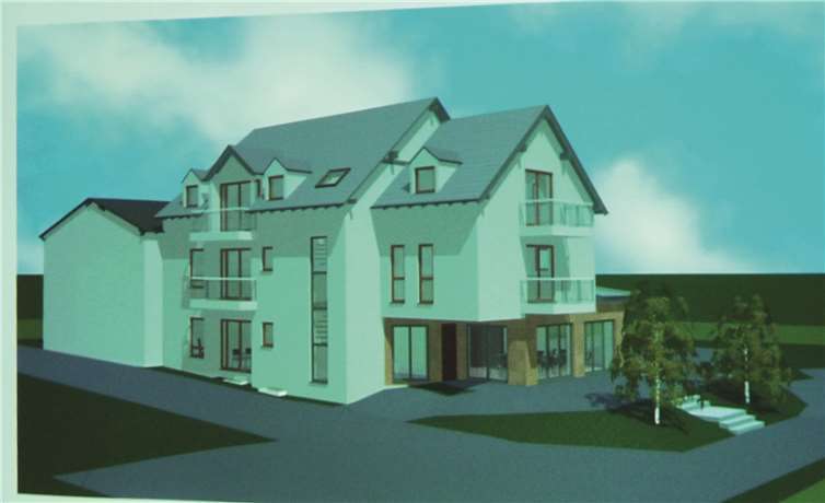 Entwurfsplanung eines Wohnhauses für Senioren mit entsprechenden Räumen für eine Arztpraxis auf dem Platz hinter der ehemaligen Schmiede (heute Backes).Foto: FRE