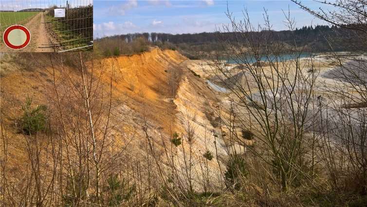 Erdrutschgefahr an der „Nordböschung“ der Kiesgrube Flerzheim.Landschaftsschutzverein Kottenforst e. V. (LSK)