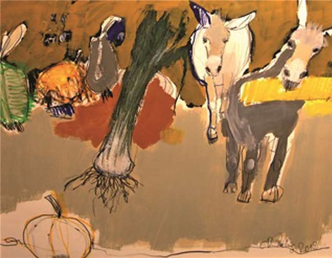 Esel, ein Gemälde von Evelyne Knobling.