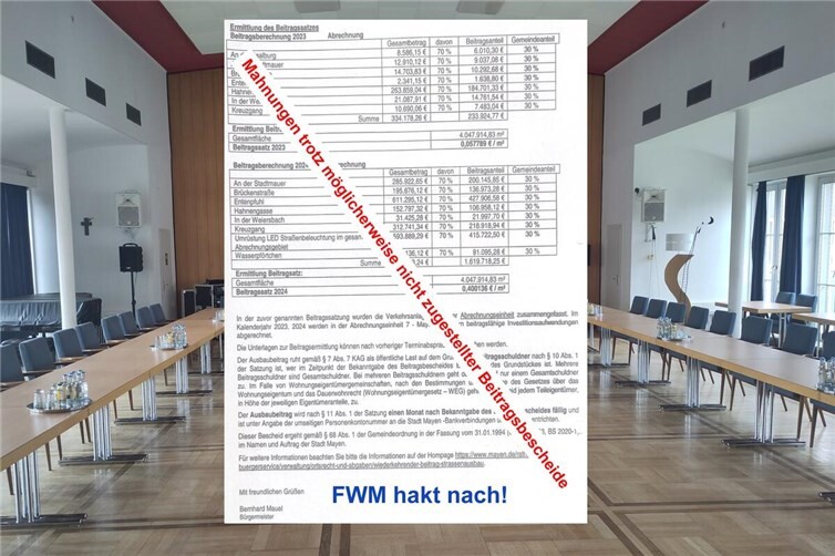 FWM hakt nach: Hans-Georg Schönberg fordert von der Verwaltung Aufklärung über Beitragsbescheide und Mahnungen in der WKB-Abrechnungseinheit 7.