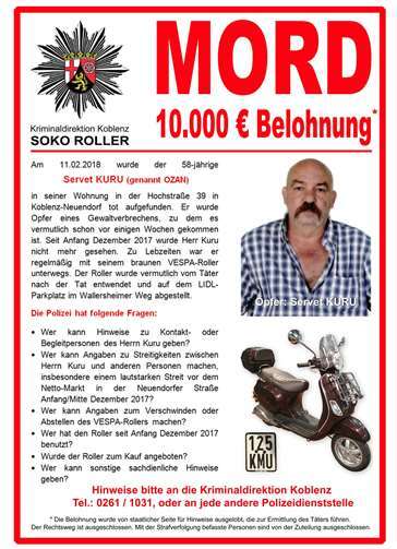 Fahndungsplakat der Kriminalpolizei. Polizeipräsidium Koblenz
