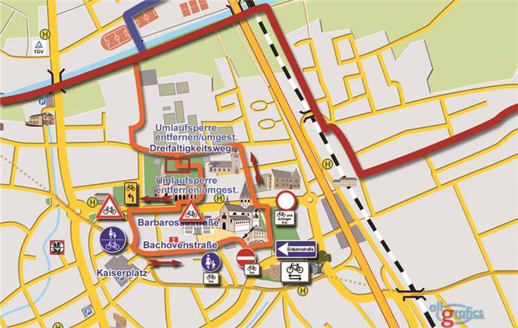 Fahrradtouristen in die Stadt bringen: die Planungen für die Kulturschleife „Barbarossaschleife“ in der Sinziger Innenstadt. Repro BL