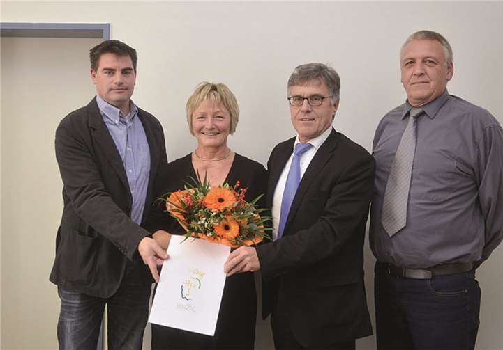 Feierten Dienstjubiläum (v.l.n.r.): Andreas Gißler, Carmen Strohe, Wolfgang Kroeger und Michael Klein. RÜ