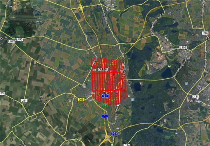 Neuvermessung von Erftstadt-Blessem Flugplan Blessem: Die Route, die Pilot Egon Joisten mit dem Tragschrauber geflogen ist.