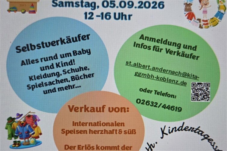Flyer zum 2. Kinderkleider- und Spielzeugbasar der Kita St. Albert