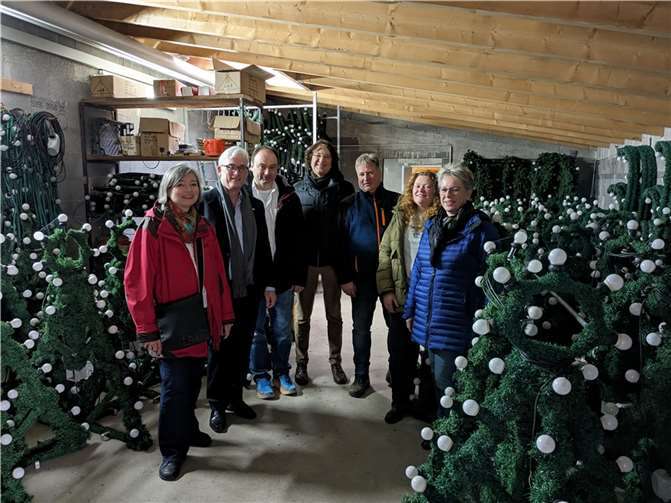 Fototermin im Lager der Weihnachtsbeleuchtung (von li): Kerstin Sievert, Gerald Strauss, Volker Geber (alle RMI), Marc Bors, Andreas Göbel, Lisa Althoff (alle Stadt Remagen) und Ruth Doemen (RMI). privat