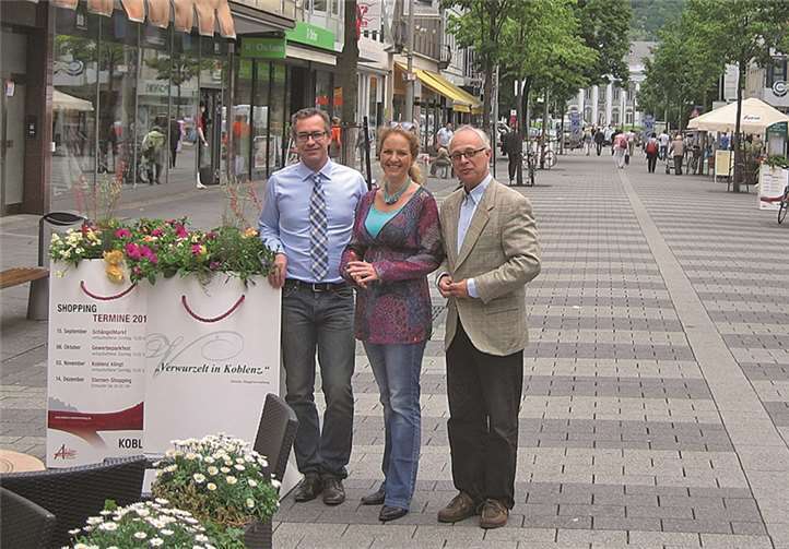 Frank Natschke (City-Arbeitskreis Schloßstraße e.V.), Nicole Volmer (Koblenz-Stadtmarketing GmbH), Christoph Krepele (Alle lieben Koblenz-Stadtforum e.V.).privat
