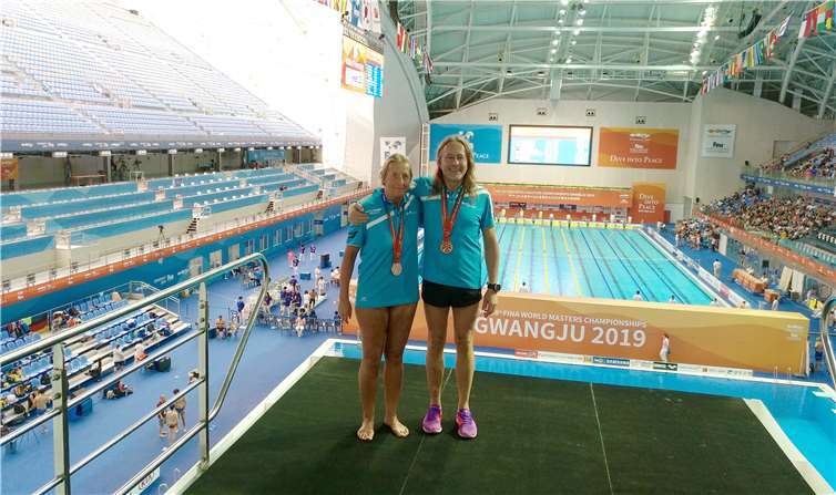 Frank Thielen mit seiner Synchronpartnerin Eva Schübel auf dem 10m-Sprungturm. Fotos: privat