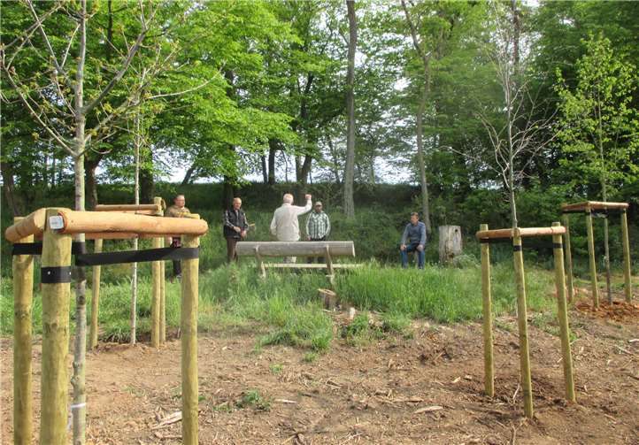 Freiwillige Helfer kümmern sich um die neu gepflanzten Bäume. Foto: privat