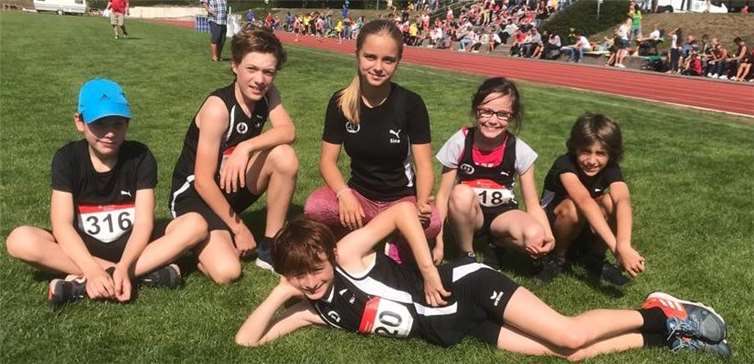 Freuten sich über gute Platzierungen (v. l.): Gregor Hoffmann, Marc Seibel, Sina Weidenbach, Colleen Rübenach, Nikola Penkov und Noah Seibel (liegend). Foto: privat