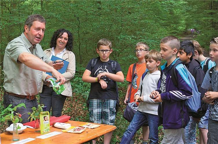 Friedhelm Kurz erklärte, dass viele alltägliche Produkte im Supermarktregal aus dem Wald stammen.
