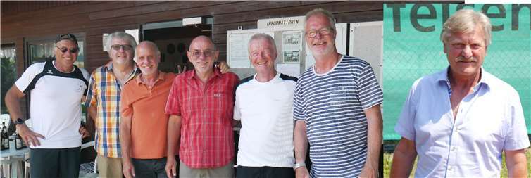 Für den TC Straßenhaus waren bei den Herren 65 in der Medensaison 2019 folgende Spieler v.l.n.r. im Einsatz: Dietrich Rockenfeller, Egon Krobb, Jürgen Hoffmann, Hans Buchstäber, Dieter Schreiber, Gerd Schneider, Alois Baulig. Foto: TC Straßenhaus