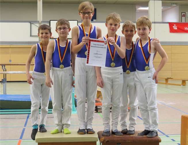 Für den TV 08 Heppingen turnten (von links): Oliver Gummersbach, Mike Gummersbach, Maxim Breidenbach, Falk Brenner, Christian Schmitt und Hendrik Maurer.privat