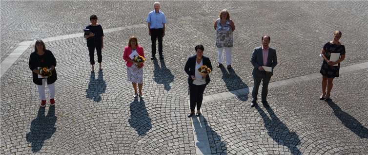 Für ihre langjährige Treue wurden Beate Mies, Kerstin Sauerwein, Daniela Fritz, Michaela Hehl und Dirk Himberger. Foto: Kreisverwaltung