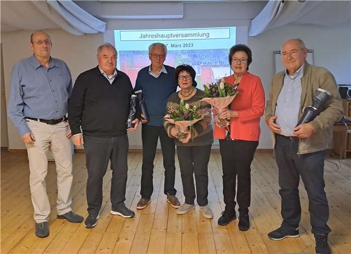 Für langjährige Mitgliedschaft wurden geehrt: Michael Thomas, Karin und Hartmut Sauer, Monika Baum und Günter Otto. Foto: Jutta Winkelhaus
