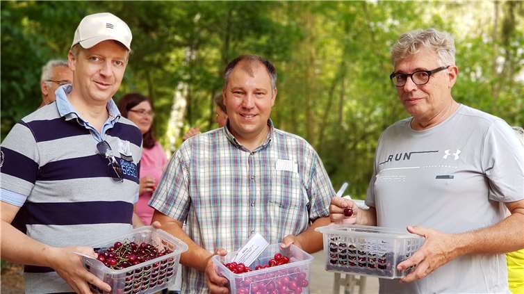 Gärtnermeister Andreas Anheier (Mitte) freute sich gemeinsam mit dem Stadtbeigeordneten Bernd Bruckner (r.) und dem Gästeführer Horst Hohn (l.) über den großen Zuspruch bei der Wanderung.