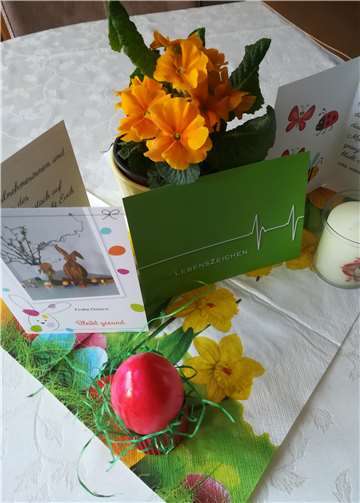 Gefärbte Eier, Grußkarten und Blumen gab es für die Senioren. Foto: privat