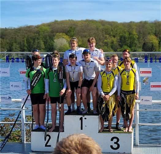 Gemeinsam mit Flohr, Klass und Schulze (RG BW) gewann Vinzenz Zimmermann im K4 über 500m bei den Junioren die Bronzemedaille. Quelle: WSV Koblenz-Metternich