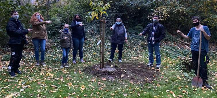 Gemeinsam pflanzten die Jungschützen einen Walnussbaum. Foto: Tobias Merzenich