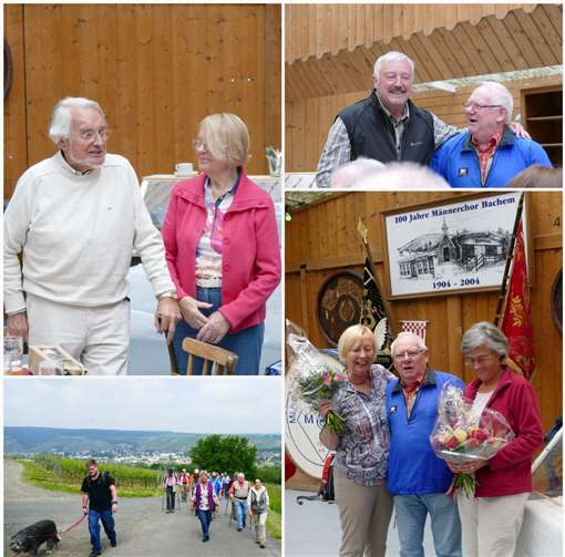 Gemütlicher Ausklang in der in der Lourdeshütte. Oben l: Ehepaar Waltraud und Rolf Schäfer, oben r.: OStFw Günter Schwarz dankt OStFw Karl Reichle, untern l.: Wandergruppe, unten r.: Frau Lieselotte Wiens , OStFw Karl Reichle, Frau Irmtraud Giepen. privat