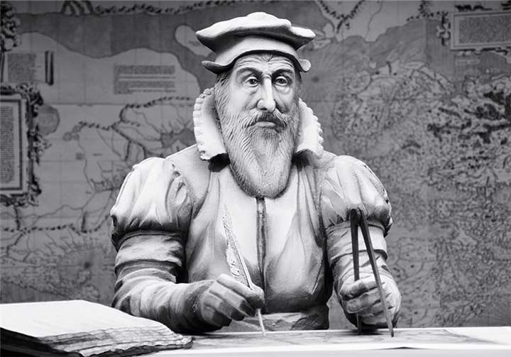 Gerhard Mercator vor seiner berühmten Weltkarte von 1569.  Privat