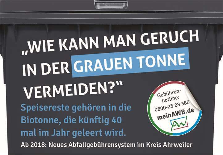 Geruch in der grauen Tonne lässt sich vermeiden, wenn Speisereste in der Biotonne landen, wo sie hingehören. Kreisverwaltung Ahrweiler
