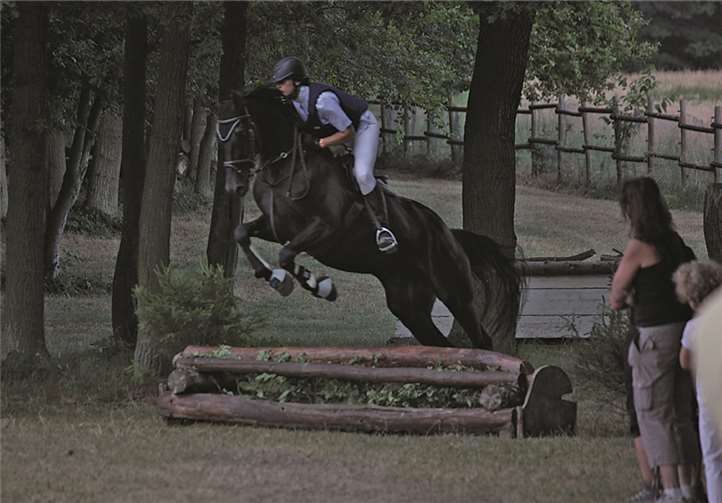 Gespannt beobachten die Zuschauer Reiter und Pferd.
