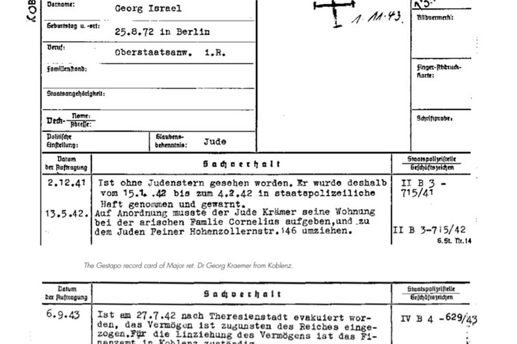 Gestapo-Kartei-Karte über Dr, Georg Krämer