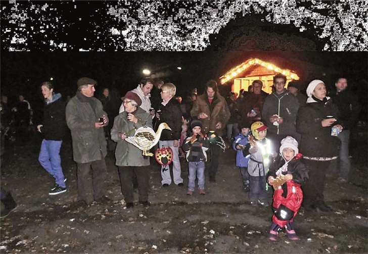 Große und kleine Freunde des Heilige Mannes zogen mit Laternen und Fackeln singend zum Schützenplatz, wo das Martinsfeuer schon brannte.privat