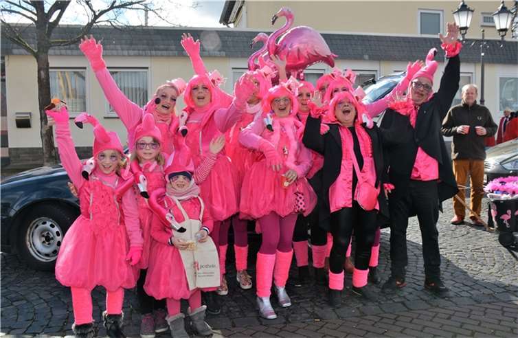 Gruppe " Fründe". Motto: En Rheembachs Geschnatter, jetz Pink Jeflatter