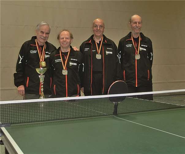 Günter Krauß, Friedhelm Paus, Josef Link und Helger Ohlig (v.li.) waren bei den Südwestdeutschen-Senioren-Einzelmeisterschaften im Tischtennis erfolgreich.privat
